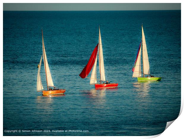 Colourful Yachts Sailing Devon Print by Simon Johnson