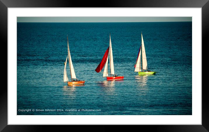 Colored Yachts, English Channel, Devon Framed Mounted Print by Simon Johnson