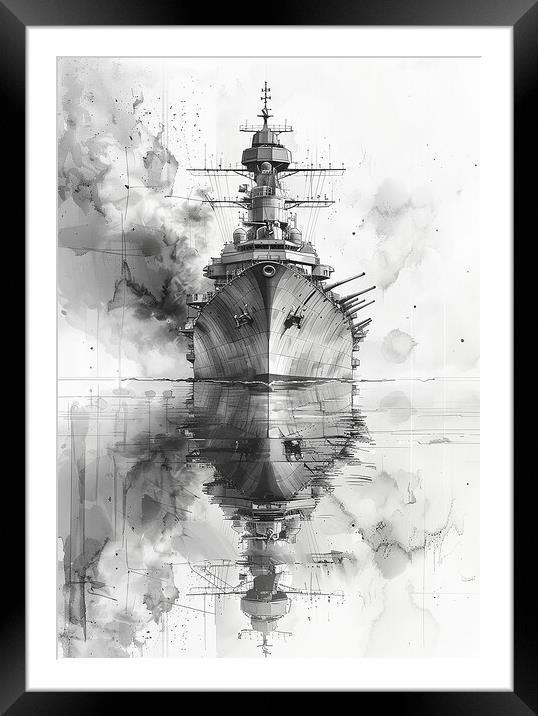 Royal Navy Ship, Black and White Framed Mounted Print by Airborne Images