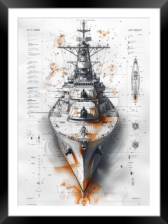 Royal Navy Warship Blueprint Framed Mounted Print by Airborne Images