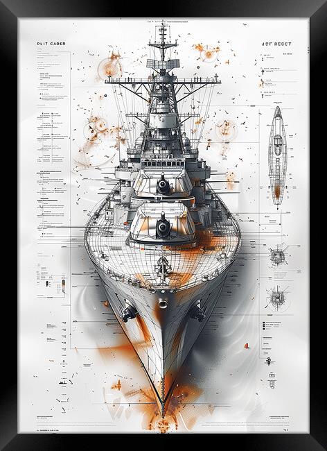 Royal Navy Warship Blueprint Framed Print by Airborne Images