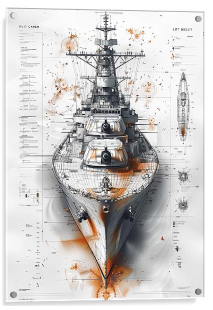 Royal Navy Warship Blueprint Acrylic by Airborne Images