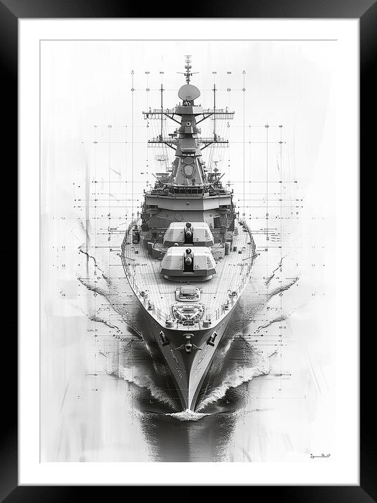 Royal Navy Warship Black and White Framed Mounted Print by Airborne Images