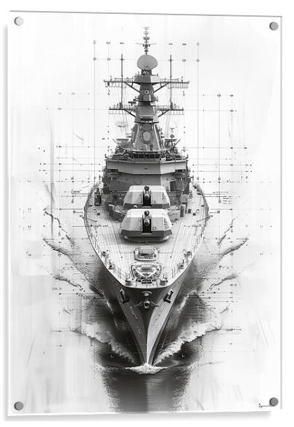 Royal Navy Warship Black and White Acrylic by Airborne Images