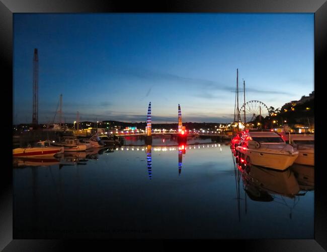 Torquay Harbour Sunset Reflection Framed Print by Beryl Curran
