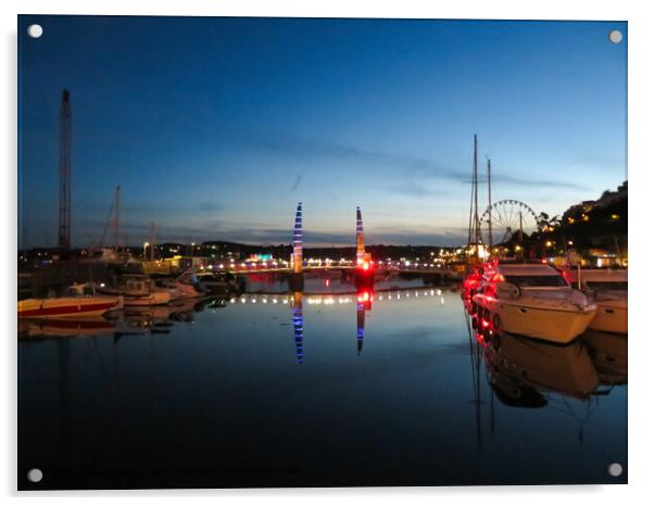 Torquay Harbour Sunset Reflection Acrylic by Beryl Curran