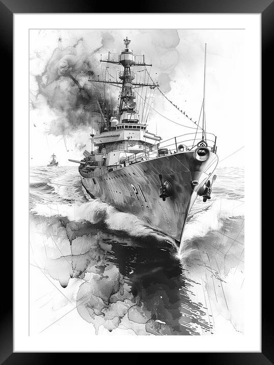 Royal Navy Ship Black and White Framed Mounted Print by Airborne Images