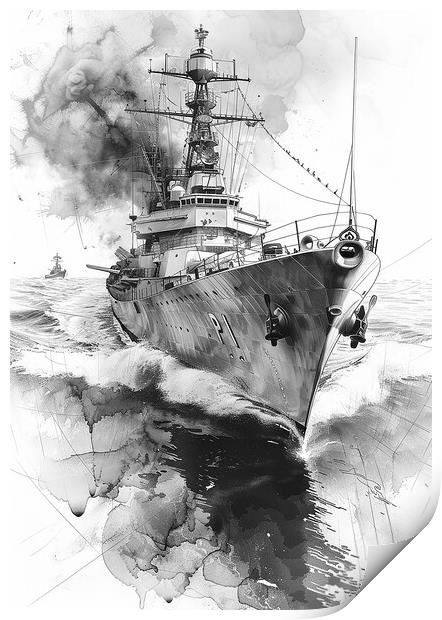 Royal Navy Ship Black and White Print by Airborne Images