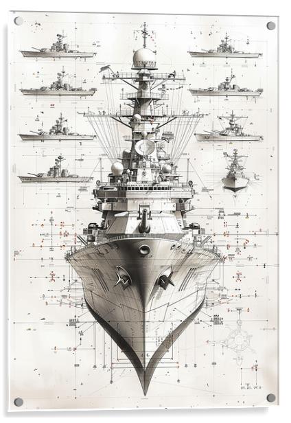 Royal Navy Ship Blueprint Acrylic by Airborne Images