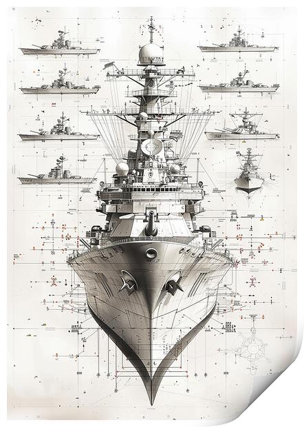 Royal Navy Ship Blueprint Print by Airborne Images