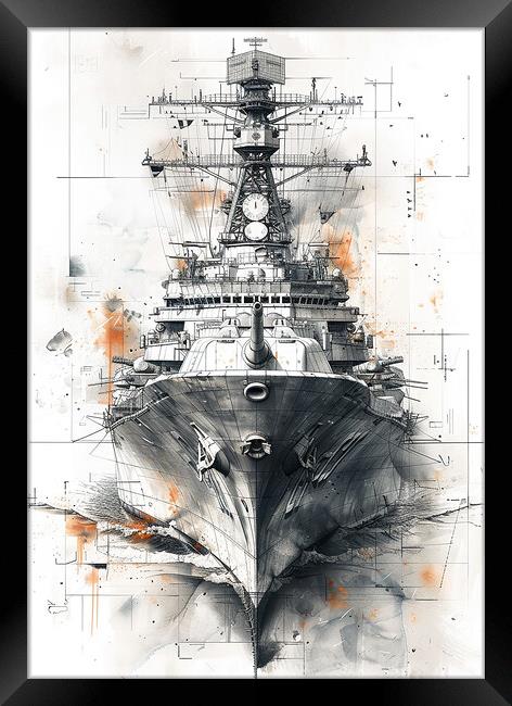Royal Navy Warship Monochrome Framed Print by Airborne Images