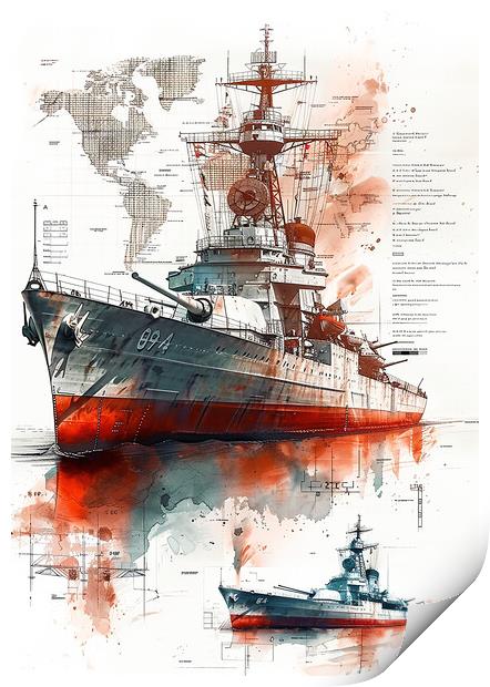 Royal Navy Ship Black and White Print by Airborne Images
