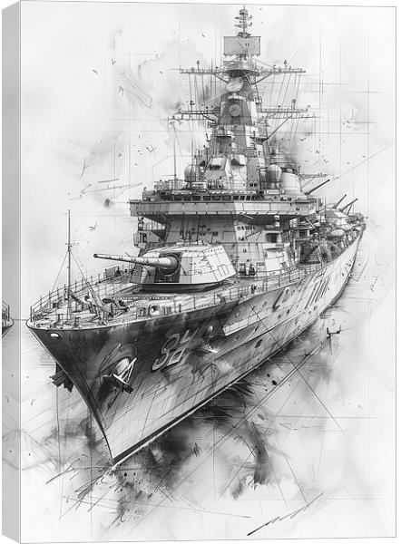 Royal Navy Battleship Black and White Canvas Print by Airborne Images