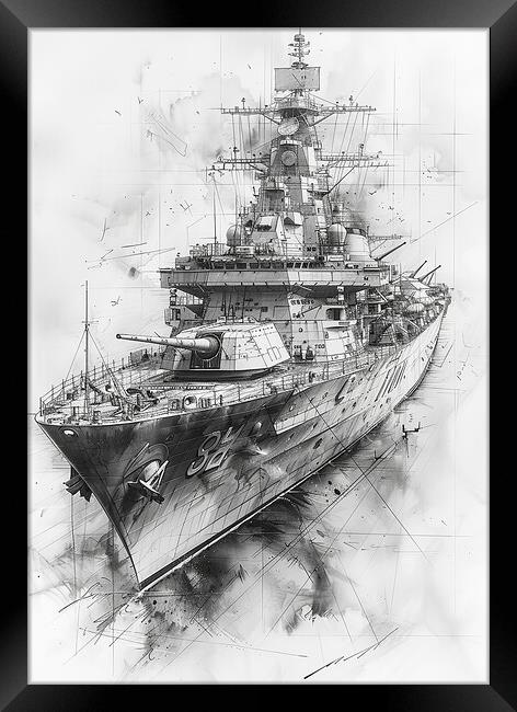 Royal Navy Battleship Black and White Framed Print by Airborne Images