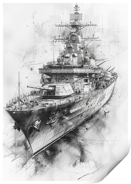 Royal Navy Battleship Black and White Print by Airborne Images