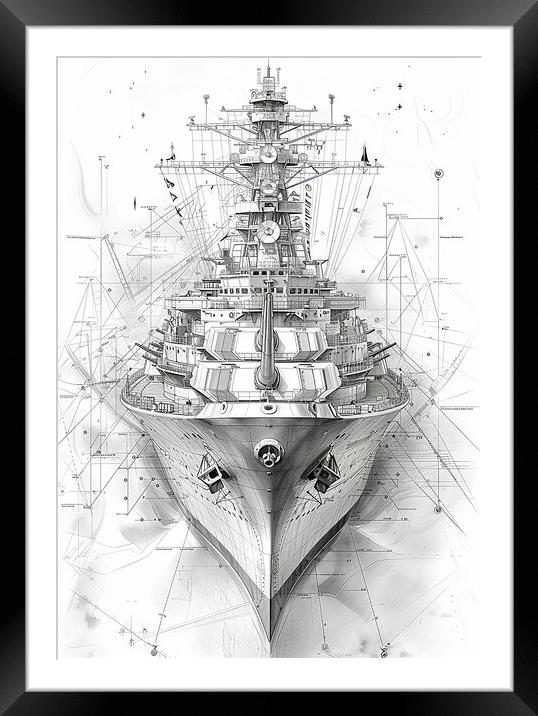 Royal Navy Ship, Black and White Framed Mounted Print by Airborne Images