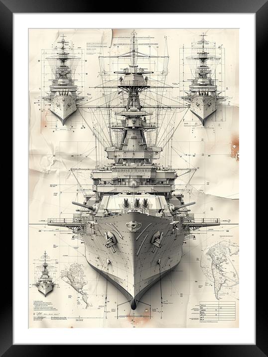 Royal Navy Warship Black & White Framed Mounted Print by Airborne Images