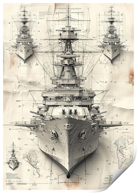 Royal Navy Warship Black & White Print by Airborne Images