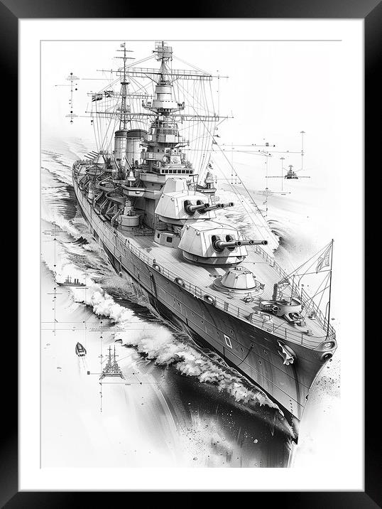 Royal Navy Ship Black and White Framed Mounted Print by Airborne Images