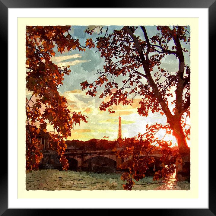 Romantic autumn paris sunset Framed Mounted Print by Steve Painter