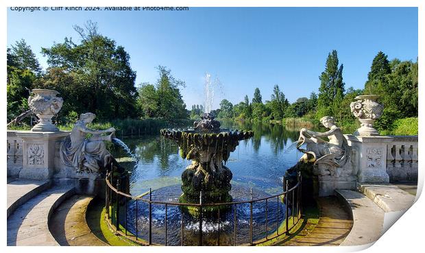 Italian Garden Fountains, The Long Water  Print by Cliff Kinch