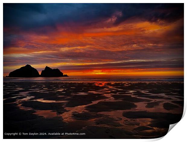 Holywell Beach Sunrise Sunset Print by Tom Daykin