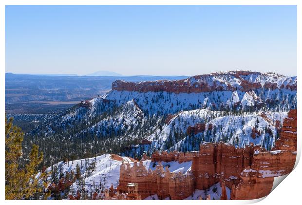 Snow-Capped Landscape of Bryce Canyon National Park During Winter Print by Madeleine Deaton