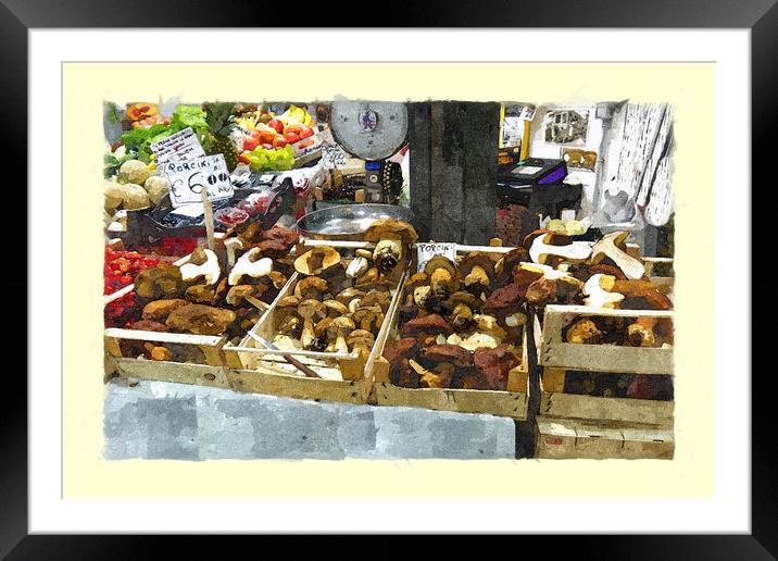 Delicious mushrooms in a Tuscan market Framed Mounted Print by Steve Painter