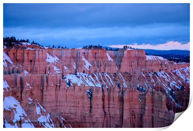 Bryce Canyon Snowy Cliffs Sunrise Print by Madeleine Deaton