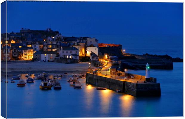 St Ives Harbour at Night Canvas Print by Chris Petty