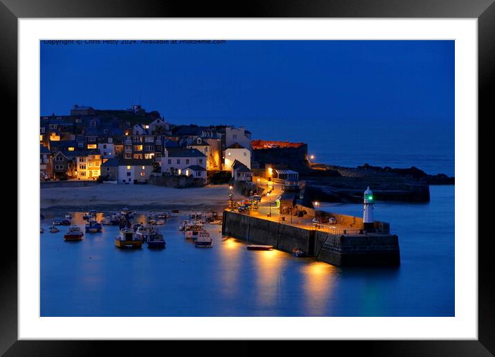 St Ives Harbour at Night Framed Mounted Print by Chris Petty