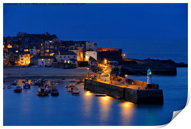 St Ives Harbour at Night Print by Chris Petty