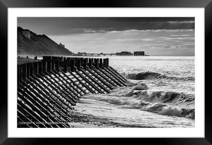 Overstrand Beach High Tide Monochrome Framed Mounted Print by David Powley