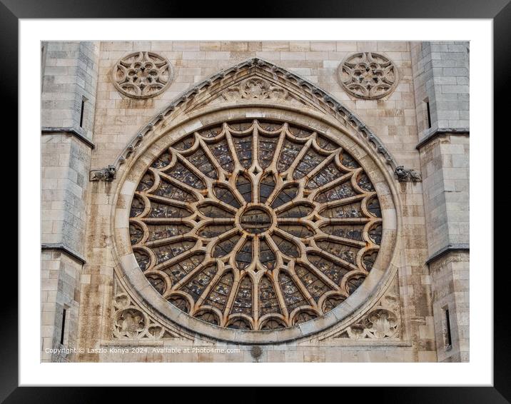 Rose Window Cathedral Leon Framed Mounted Print by Laszlo Konya