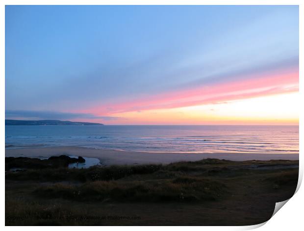 St Ives Bay Sunset Print by Beryl Curran