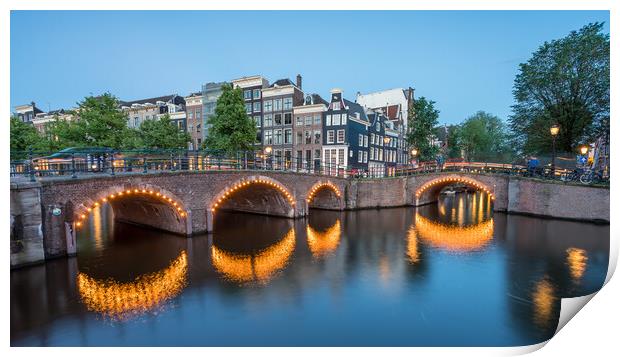 Keizersgracht and Reguliersgracht intersections at blue hour Print by Jason Wells