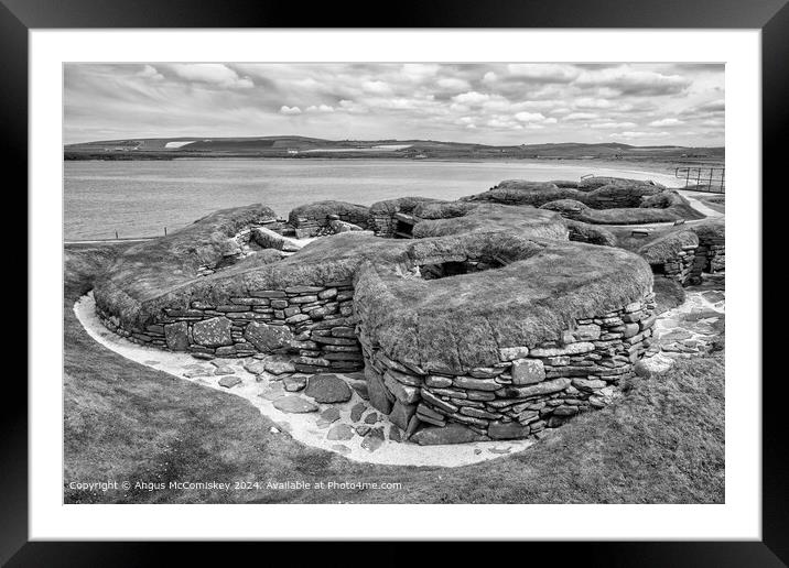 Skara Brae, Mainland Orkney mono Framed Mounted Print by Angus McComiskey