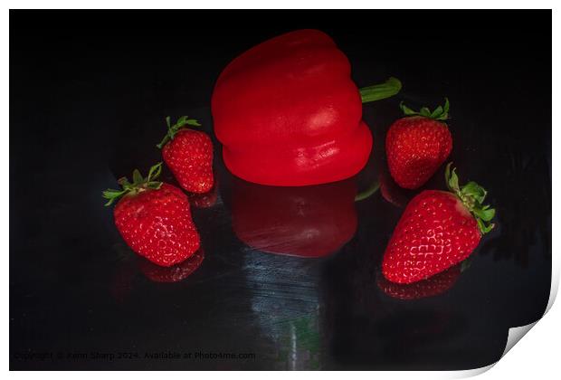 Red Strawberries, Red Pepper Still Life Print by Kenn Sharp