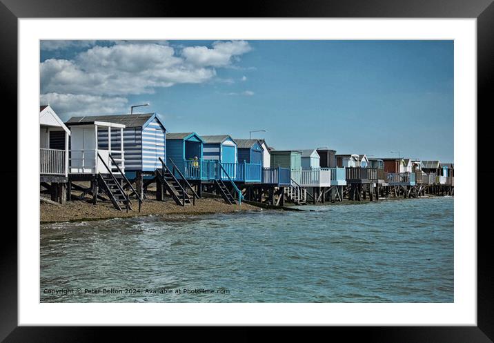 Thorpe Bay Beach Huts Framed Mounted Print by Peter Bolton