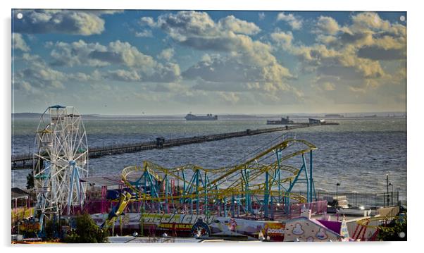 Adventure  Island and the pier, Southend on Sea. Acrylic by Peter Bolton