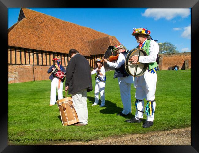 Colourful Morris Dancers at Cressing Temple Barns, Framed Print by Peter Bolton