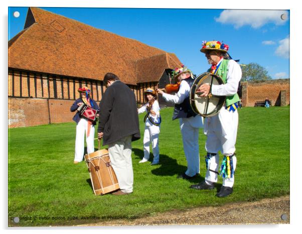 Colourful Morris Dancers at Cressing Temple Barns, Acrylic by Peter Bolton