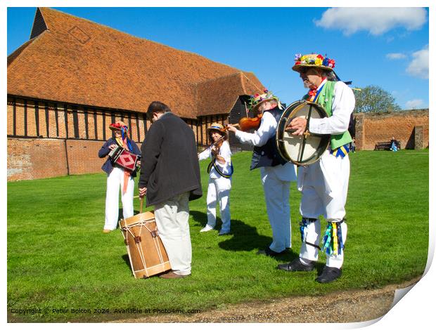 Colourful Morris Dancers at Cressing Temple Barns, Print by Peter Bolton