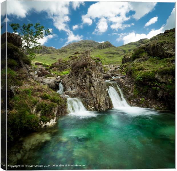Emerald clear pool and waterfall 1095 Canvas Print by PHILIP CHALK