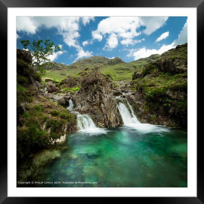 Emerald clear pool and waterfall 1095 Framed Mounted Print by PHILIP CHALK