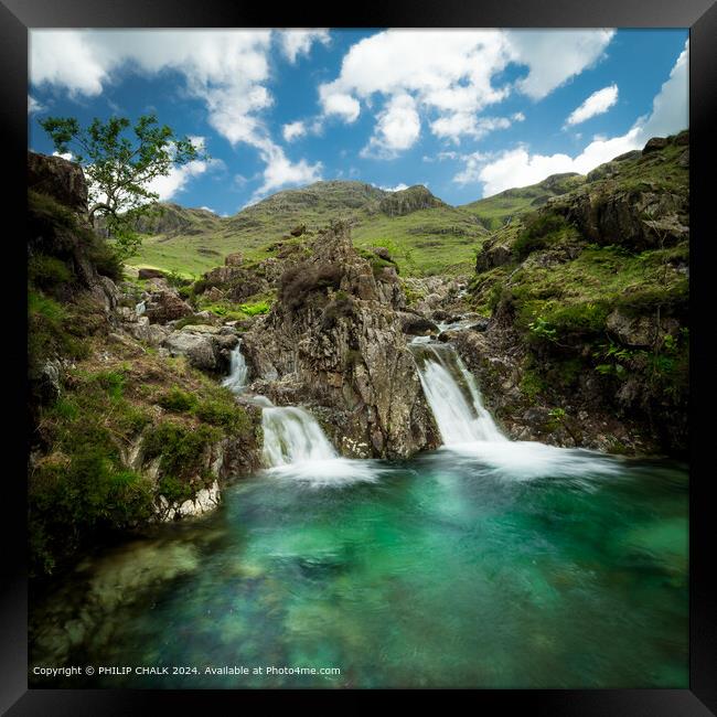 Emerald clear pool and waterfall 1095 Framed Print by PHILIP CHALK