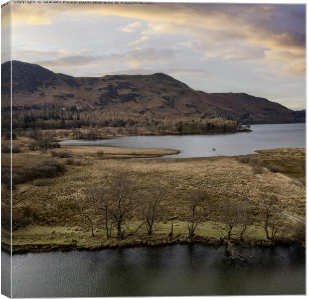 Derwentwater simulated Sunset Aerial Landscape Canvas Print by Graham Moore