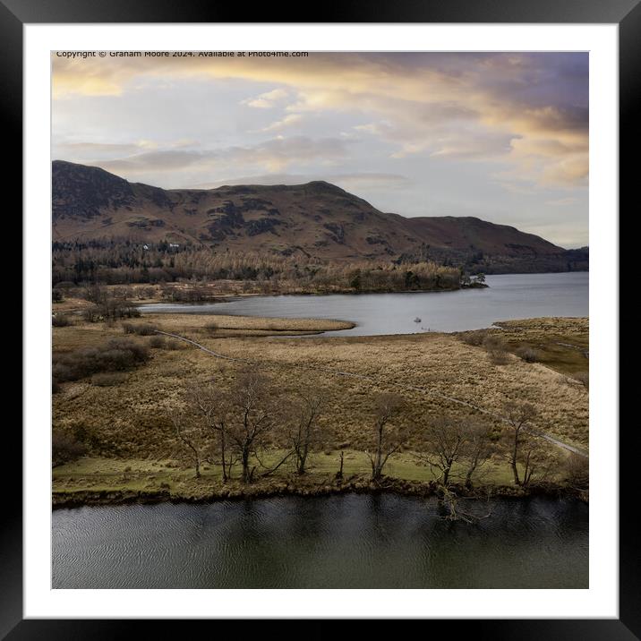 Derwentwater simulated Sunset Aerial Landscape Framed Mounted Print by Graham Moore