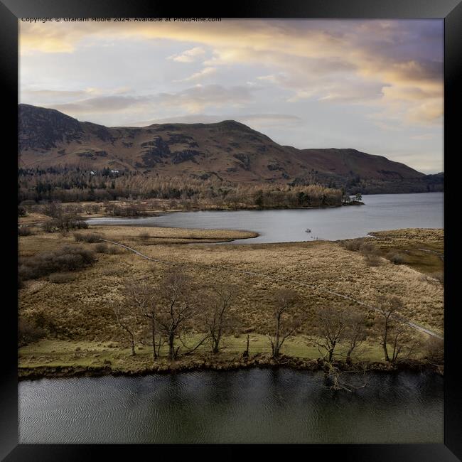 Derwentwater simulated Sunset Aerial Landscape Framed Print by Graham Moore