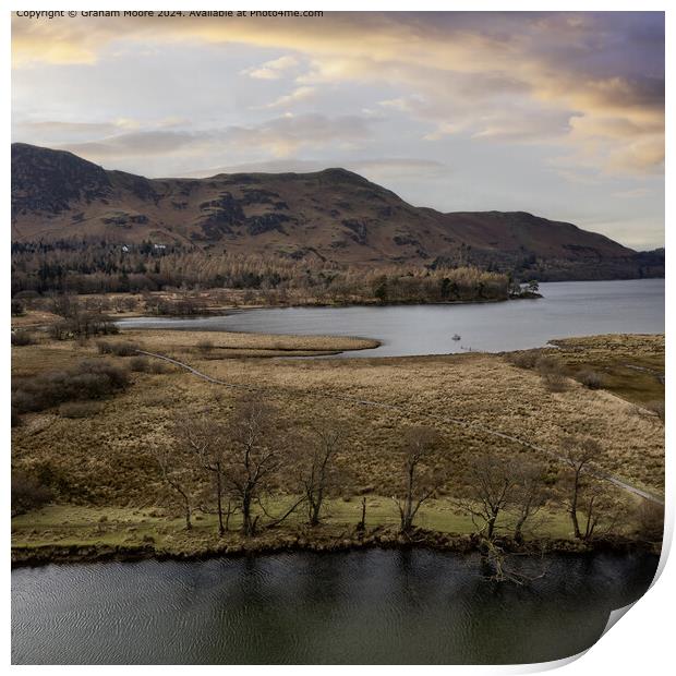 Derwentwater simulated Sunset Aerial Landscape Print by Graham Moore